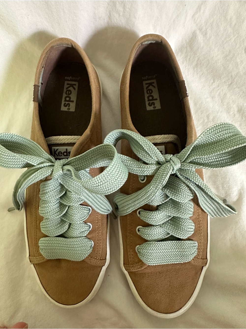 Keds Almond Sneakers with Wide Mint Green Laces